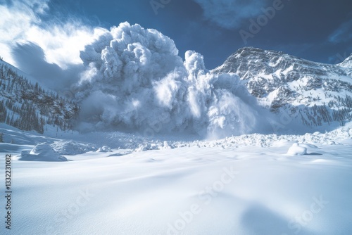 Wallpaper Mural Snow Avalanche, winter terrain descending rapidly, cold motion reshaping the snowfield, natural disaster in wild weather. Torontodigital.ca