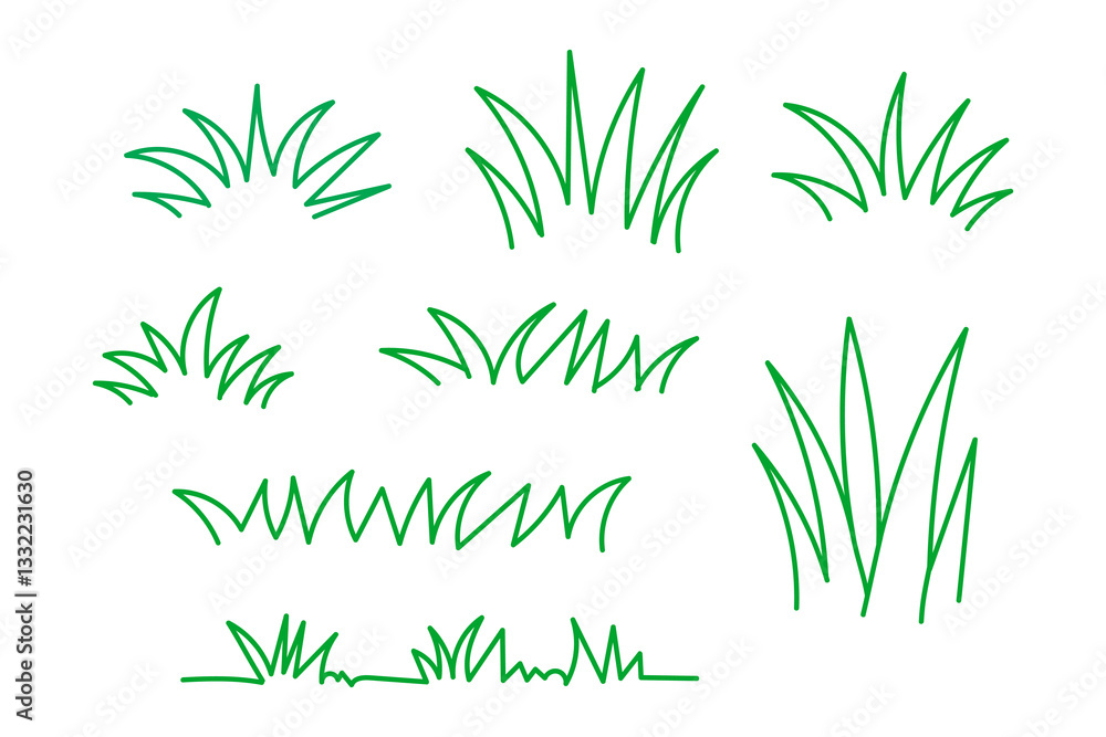Fototapeta premium green grass, doodle grass line, grass hand drawn silhouette outline