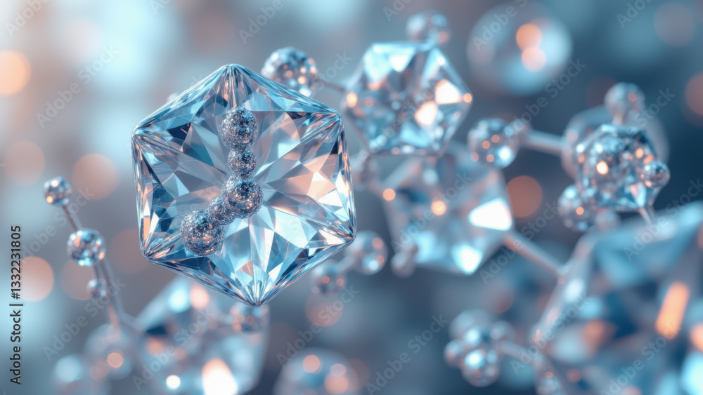 A close-up view of a molecule with a complex crystalline structure. A close-up view of a molecule with a complex crystalline structure.
