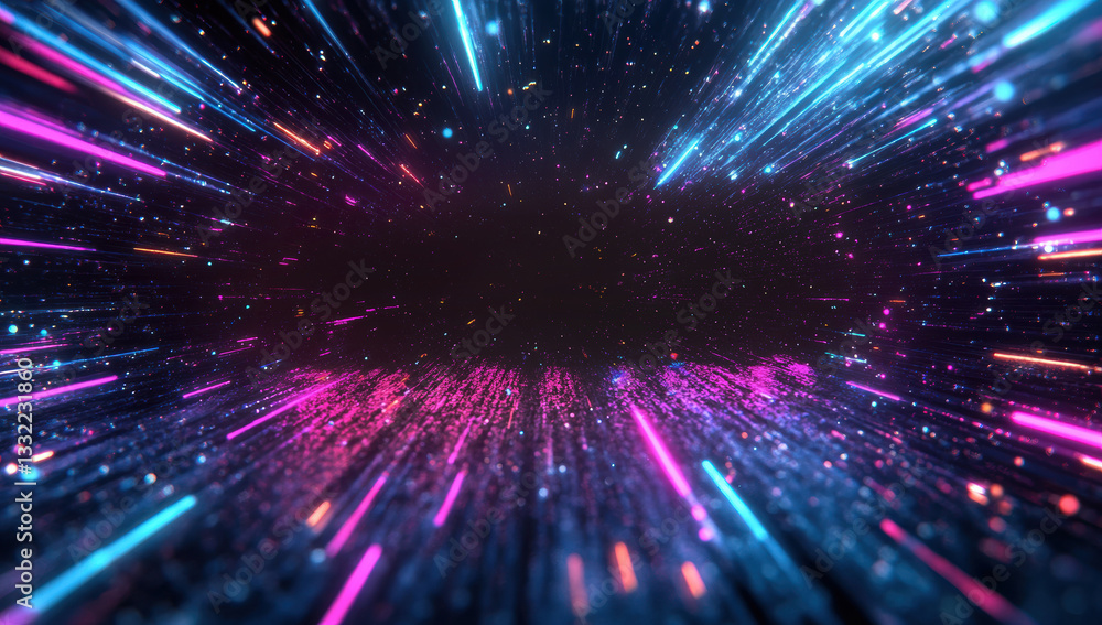 Obraz premium A bright, colorful, and dynamic space scene with a purple and blue background
