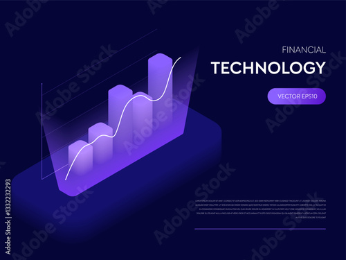 Isometric 3D Infographic featuring a Futuristic Neon Bar Chart for Financial Stock Analysis and Money Trends perfect for Presentations Graphs Diagrams and Vibrant Data Visualization Designs