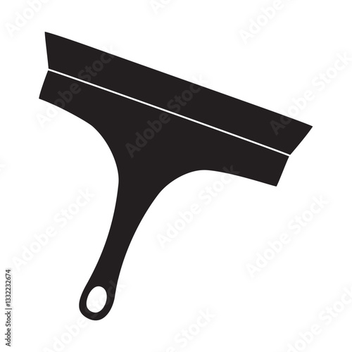 Black silhouette of cleaning squeegee with rubber blade for washing windows, glyph icon flat vector