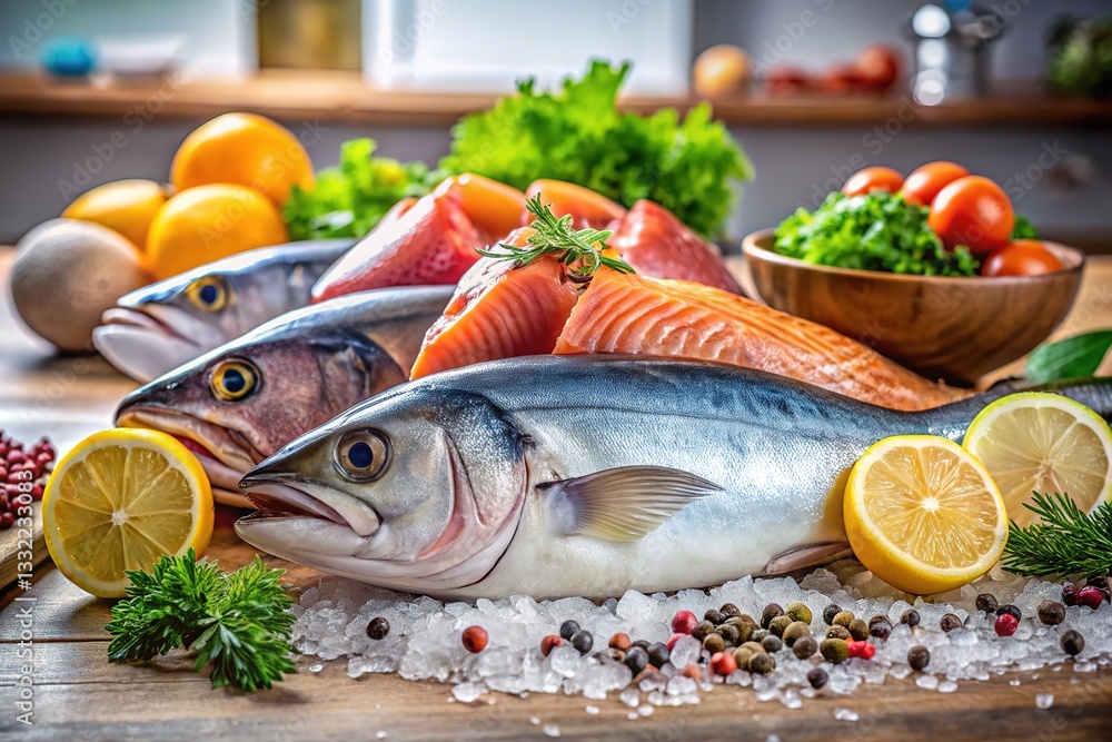 Radiant fresh fish, a kitchen counter's delight. Radiant fresh fish, a kitchen counter's delight.