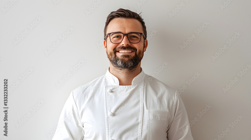 Chef smiling in professional attire kitchen studio portrait photography bright environment engaging perspective culinary passion Chef smiling in professional attire kitchen studio portrait photography bright environment engaging perspective culinary passion