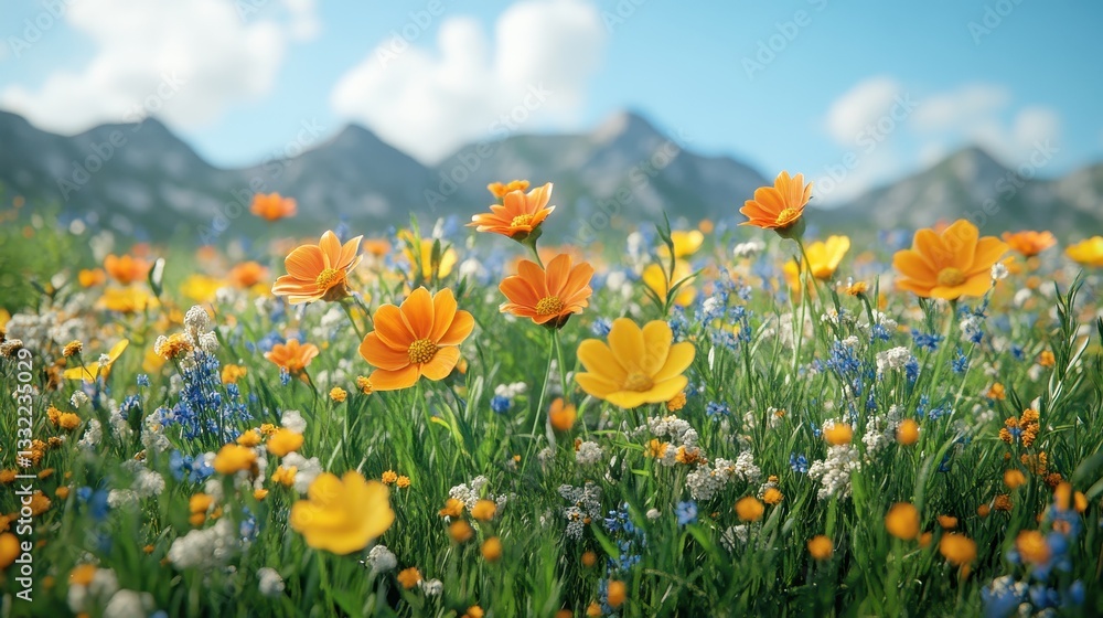Vibrant wildflowers bloom in mountain meadow Vibrant wildflowers bloom in mountain meadow