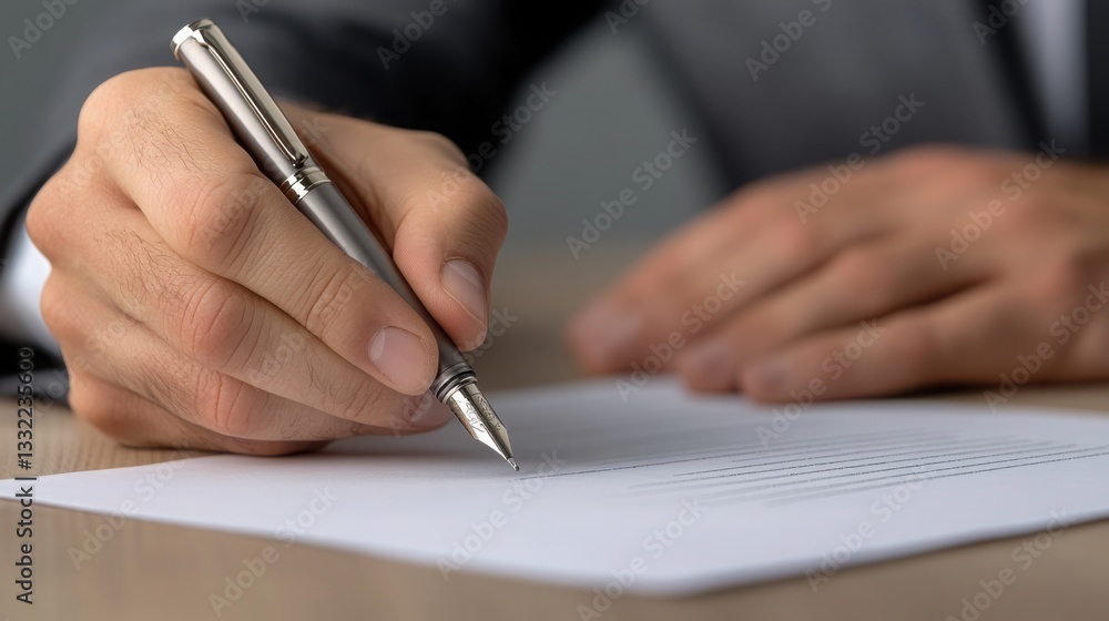 hands signing a business contract with a premium pen, with another hand offering a handshake in the background hands signing a business contract with a premium pen, with another hand offering a handshake in the background