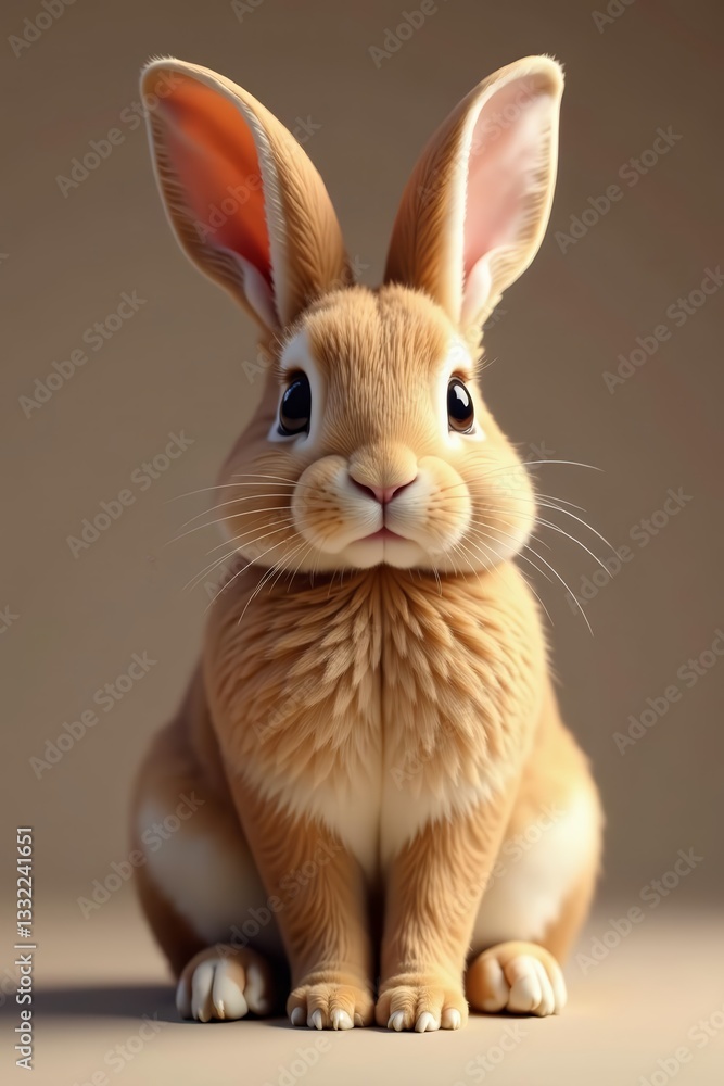 Obraz premium Adorable brown bunny with long ears sitting alone, fluffy, cute