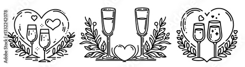 romantic champagne glasses celebration vector black shape silhouette
