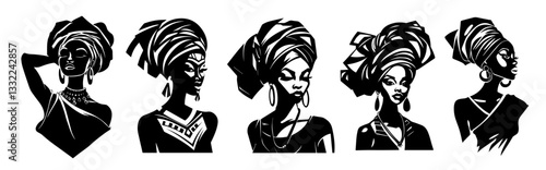 african women portraits in tribal headwraps vector set