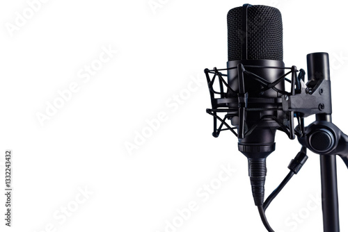 A Powerful Black Microphone Poised To Capture Voices, Ready To Broadcast Stories And Share Experiences Against A Clean White Backdrop Isolated on Transparent Background