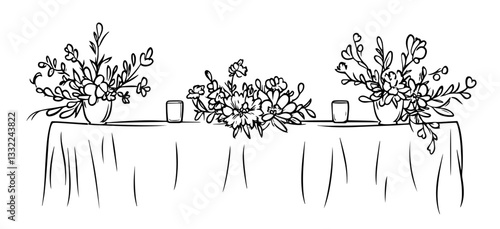 floral decorated wedding table vector sketch