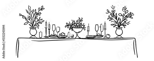 elegant wedding table with flowers and candles sketch
