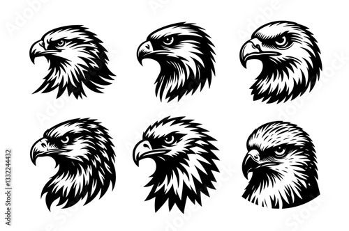 eagle head vector illustration set in bold tattoo style