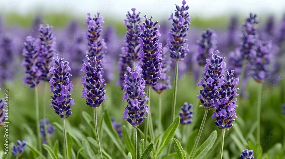 Fototapeta premium Beautiful Lavender Blossoms in Full Bloom During Golden Hour Sunset