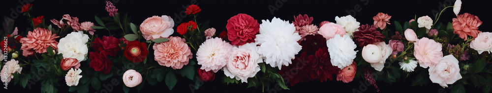 Floral Garland: A vibrant garland blooms, a stunning arrangement of various flowers creating a long, colorful horizontal display, perfect for adding a touch of natural beauty to any setting. Floral Garland: A vibrant garland blooms, a stunning arrangement of various flowers creating a long, colorful horizontal display, perfect for adding a touch of natural beauty to any setting.