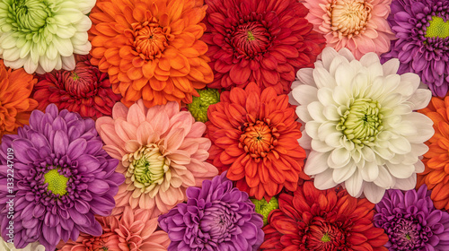 Colorful Chrysanthemum Flowers in a Floral Background  