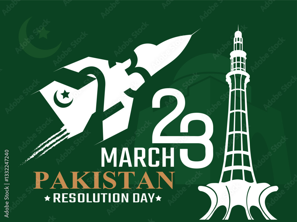 23 march Pakistan resolution day banner design, poster design, card design, tamplate design with fighter jets, mountains, typography, green background with vector illustration 23 march Pakistan resolution day banner design, poster design, card design, tamplate design with fighter jets, mountains, typography, green background with vector illustration