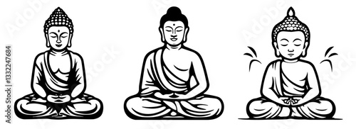 buddha in lotus position meditation pose black and white spiritual vector