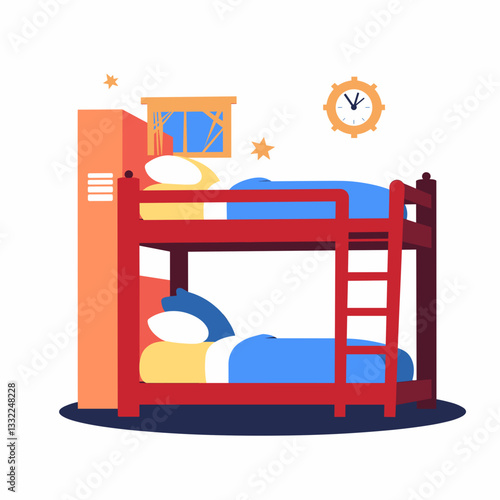 Stylish hostel bunk beds in vibrant colors, cozy accommodations