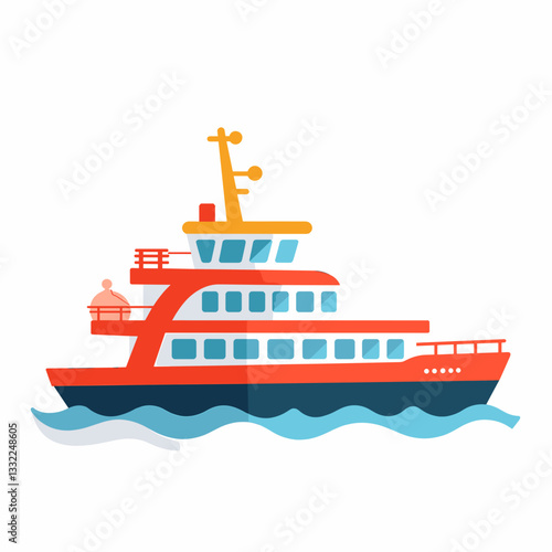 Colorful ferry boat in calm waters, summer adventure