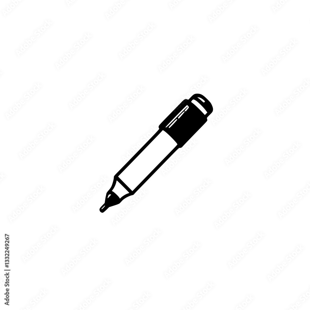 Minimalist line drawing of a marker with a cap on a Vector graphic suitable for design or educational purposes Minimalist line drawing of a marker with a cap on a Vector graphic suitable for design or educational purposes