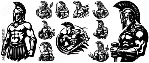 spartan warrior illustrations in bold shape in vector format
