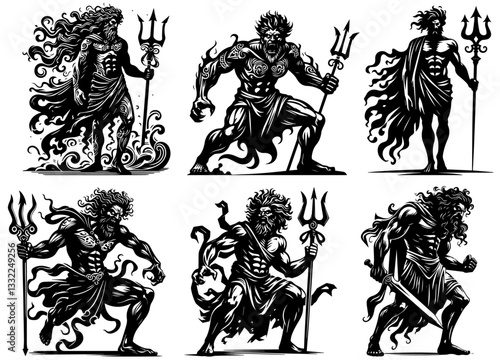 poseidon god of the sea with trident mythological greek figure vector art