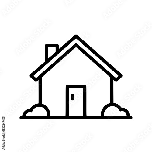 Simple house icon with chimney door and lawn Minimalist and vector illustration of a residential building for web and mobile applications
