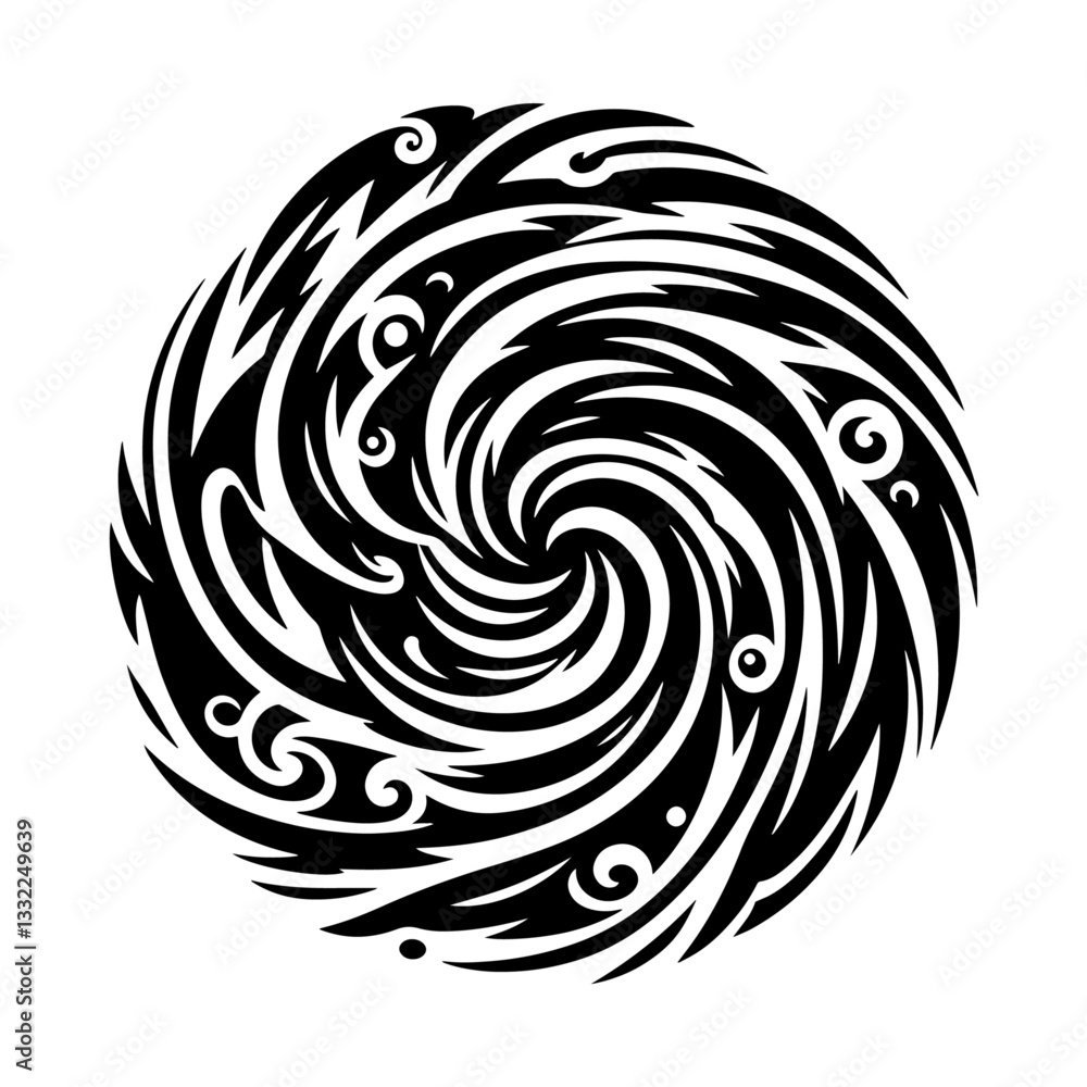 decorative spiral with floral tribal motifs black and white ornamental art decorative spiral with floral tribal motifs black and white ornamental art