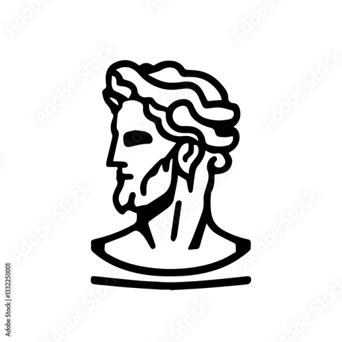 ancient greek male bust profile black and white classical vector illustration