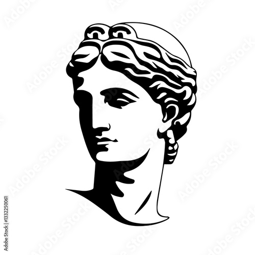 classical greek sculpture head in classic silhouette vector sketch