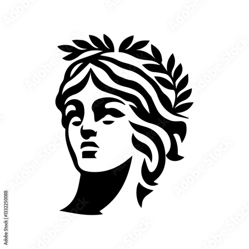 greek roman bust silhouette with laurel wreath in classic silhouette vector sketch