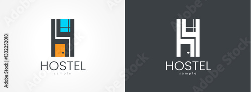 Hostel Logo Vector. Silhouette Door and Window. Letter H