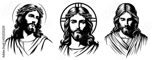 Jesus Christ suffering crown of thorns vector silhouette shape black outline