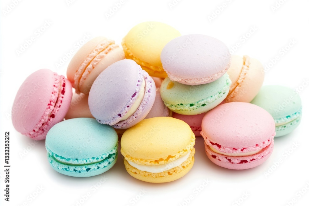 Assorted macarons displayed on white background. Neural network AI generated Assorted macarons displayed on white background. Neural network AI generated