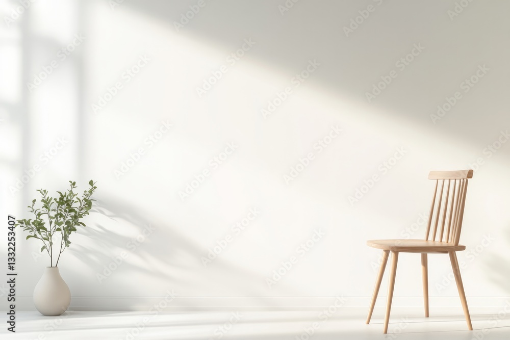 stylish minimalistic café scene with single wooden chair and table set against subdued background sunlight softly filtering stylish minimalistic café scene with single wooden chair and table set against subdued background sunlight softly filtering