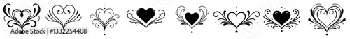 ornamental black and white heart vector designs with floral elements