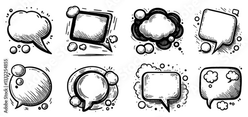 sketched black and white comic speech bubble vector set