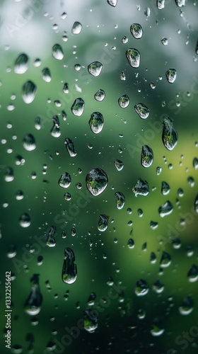 Wallpaper Mural Close-up view of raindrops on a window, showcasing their unique shapes and the blurred green background. Nature’s artistry on display during a rainy day adds tranquility to surroundings Torontodigital.ca