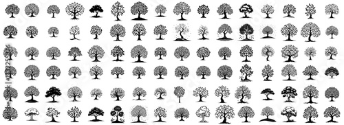 large collection of black and white tree silhouette vector icons