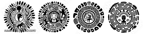 black and white vector collection of aztec and mayan calendar symbols