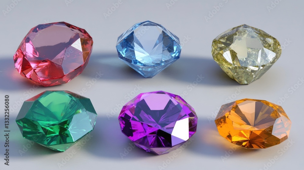Fototapeta premium A digital rendering of gemstone cutting techniques, illustrating different faceting styles.
