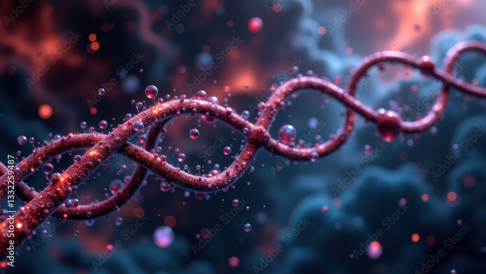 A detailed 3D rendering of a DNA molecule with various scientific elements, suggesting advanced research or molecular science. A detailed 3D rendering of a DNA molecule with various scientific elements, suggesting advanced research or molecular science.