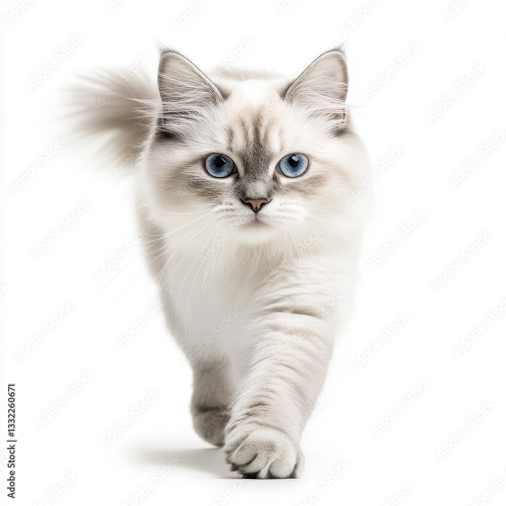 Obraz premium An adorable gray kitten with striking bright blue eyes, captured beautifully in a soft focus setting