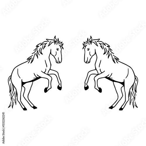 pair of prancing horses outline graphic