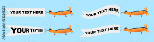 Flying plane in the sky with blank advertising banner