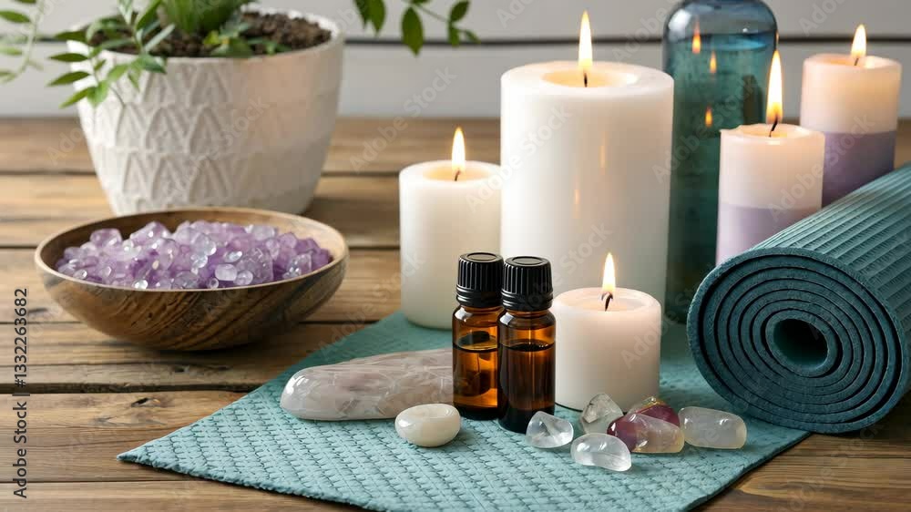Relaxation ritual with candles and essential oils for mindfulness Relaxation ritual with candles and essential oils for mindfulness