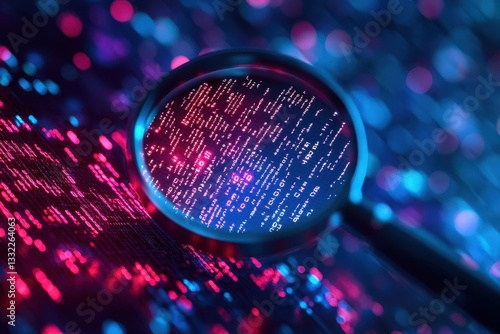 Magnifying Glass Over Colorful Data Matrix with Bokeh Effect