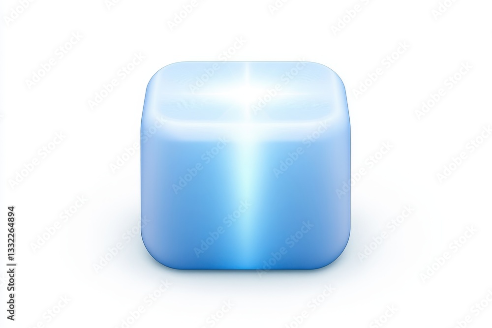 Glossy Light Blue Cube on White Background with Soft Shadow Effect Glossy Light Blue Cube on White Background with Soft Shadow Effect
