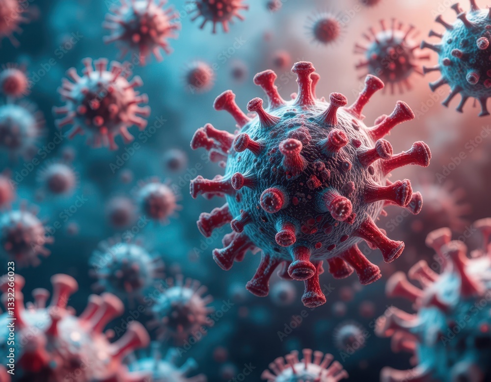Fototapeta premium Covid-19 virus microscopic view scientific illustration digital art abstract background close-up health concept
